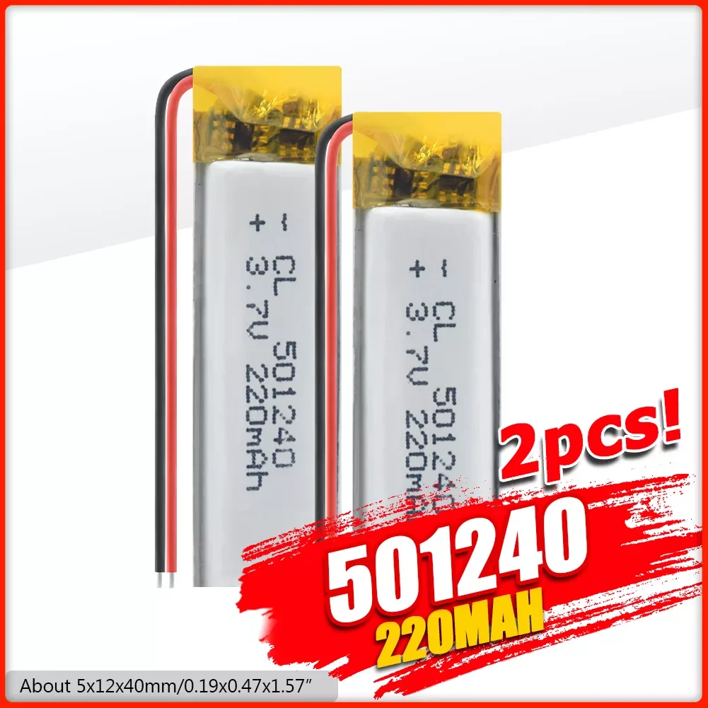 

2021 New 3.7V Lipo 501240 220mah Lithium Polymer Rechargeable Battery For MP3 MP4 GPS Bluetooth headset speaker Reading pen