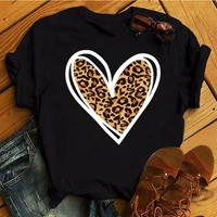 leopard love heart printed t shirt new women fashion t shirt female short sleeve casual tops black tee shirts women drop ship