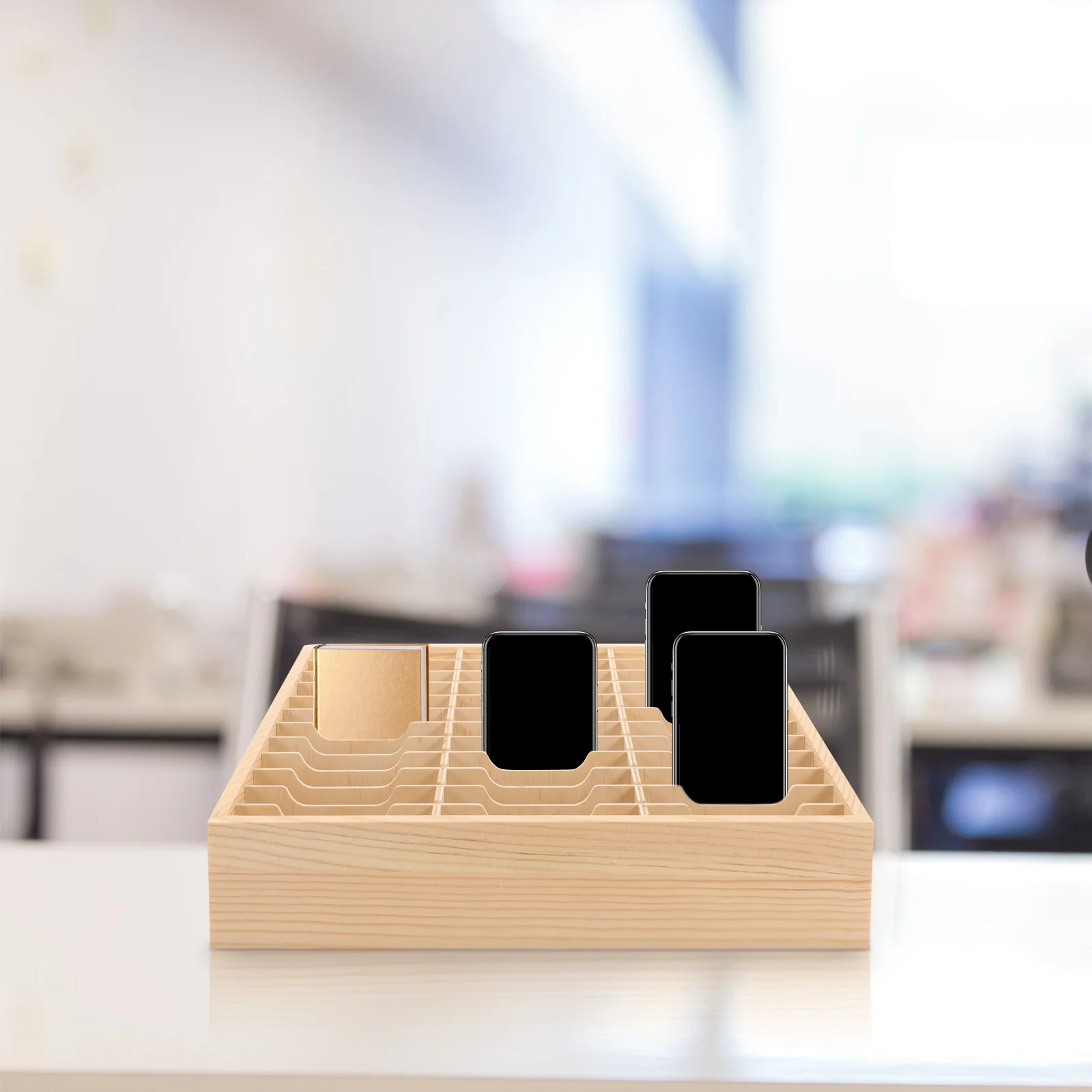 

The Call Home Supply Phone Case Cell Holder Classroom Wooden Storage Table Organizer Office Display Rack Desktop Container