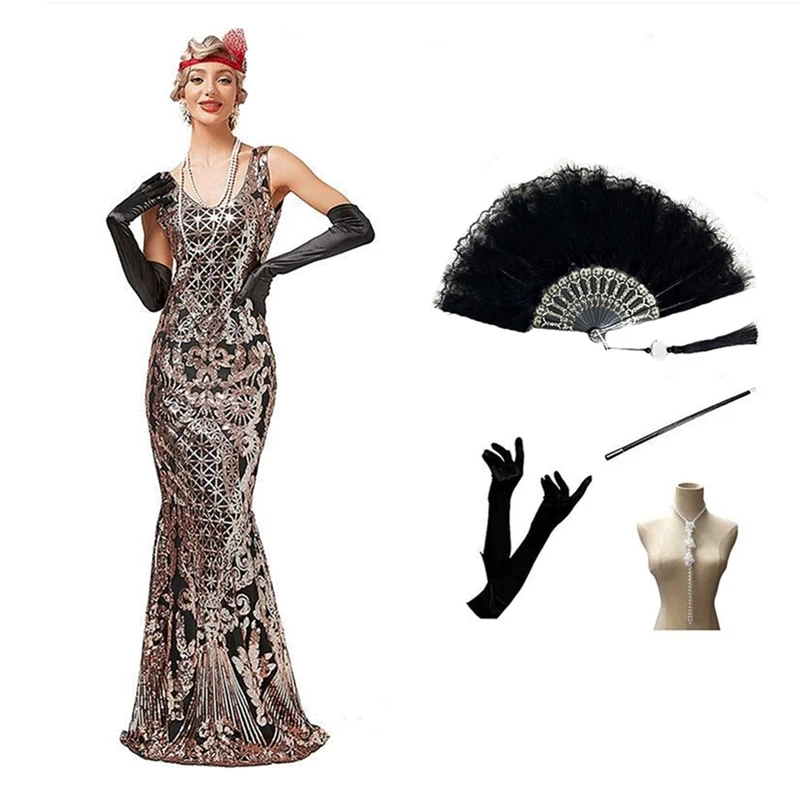 

Женское винтажное вечернее платье, длинное облегающее платье с блестками и рыбьим хвостом