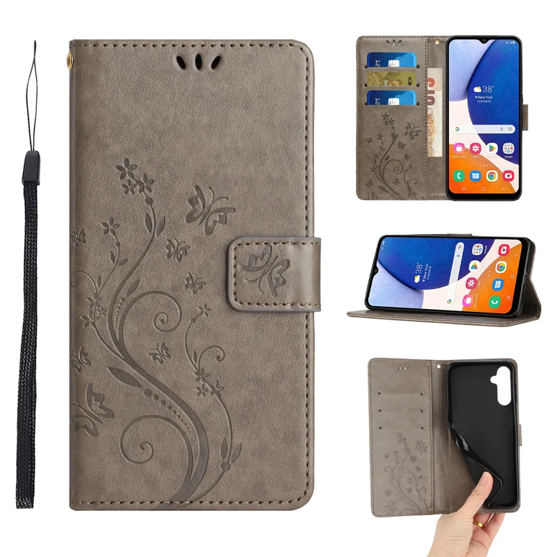 

Solid Color Flip Leather Phone Case For Oppo A78 A98 Reno10 Pro Realme C55 11 Butterfly Embossed Card Wallet Lanyard Back Cover