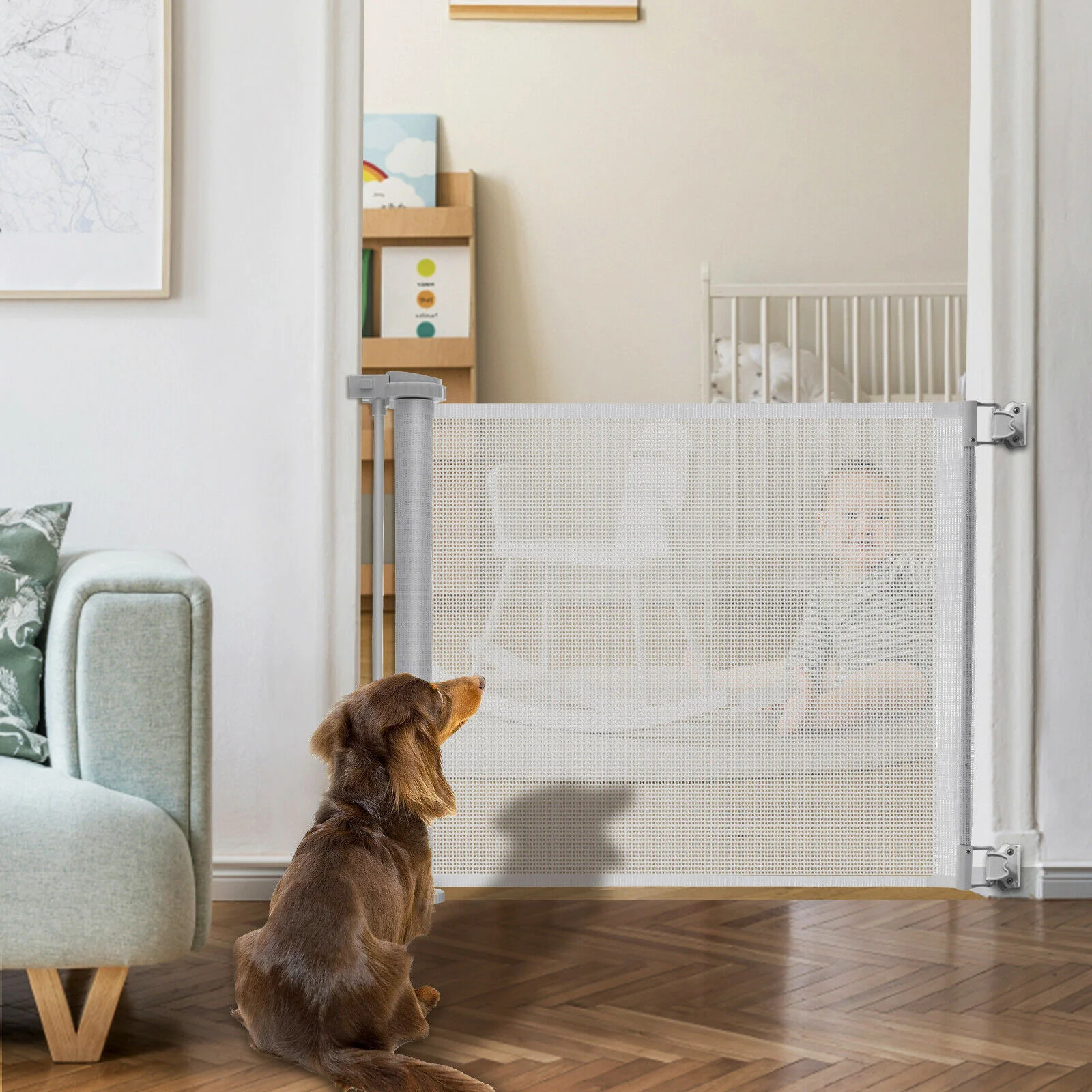 Large Dog Door Barrier Baby Safety Gate Mesh Fence for Kids Safe Portable Dog Accessories Indoor Home Stairs Guard Pet Crate