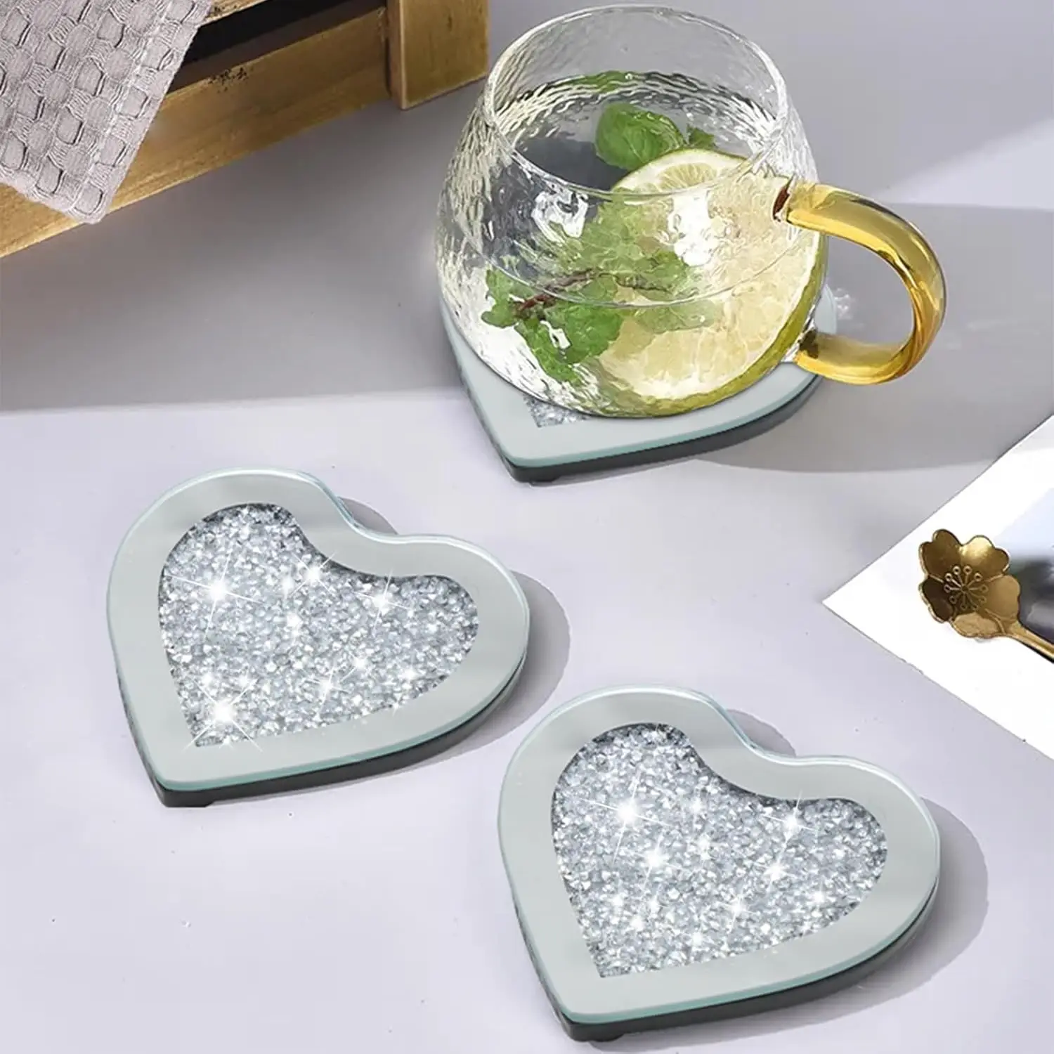 4 шт. стеклянная хрустальная подставка с бриллиантами зеркальная серебряный