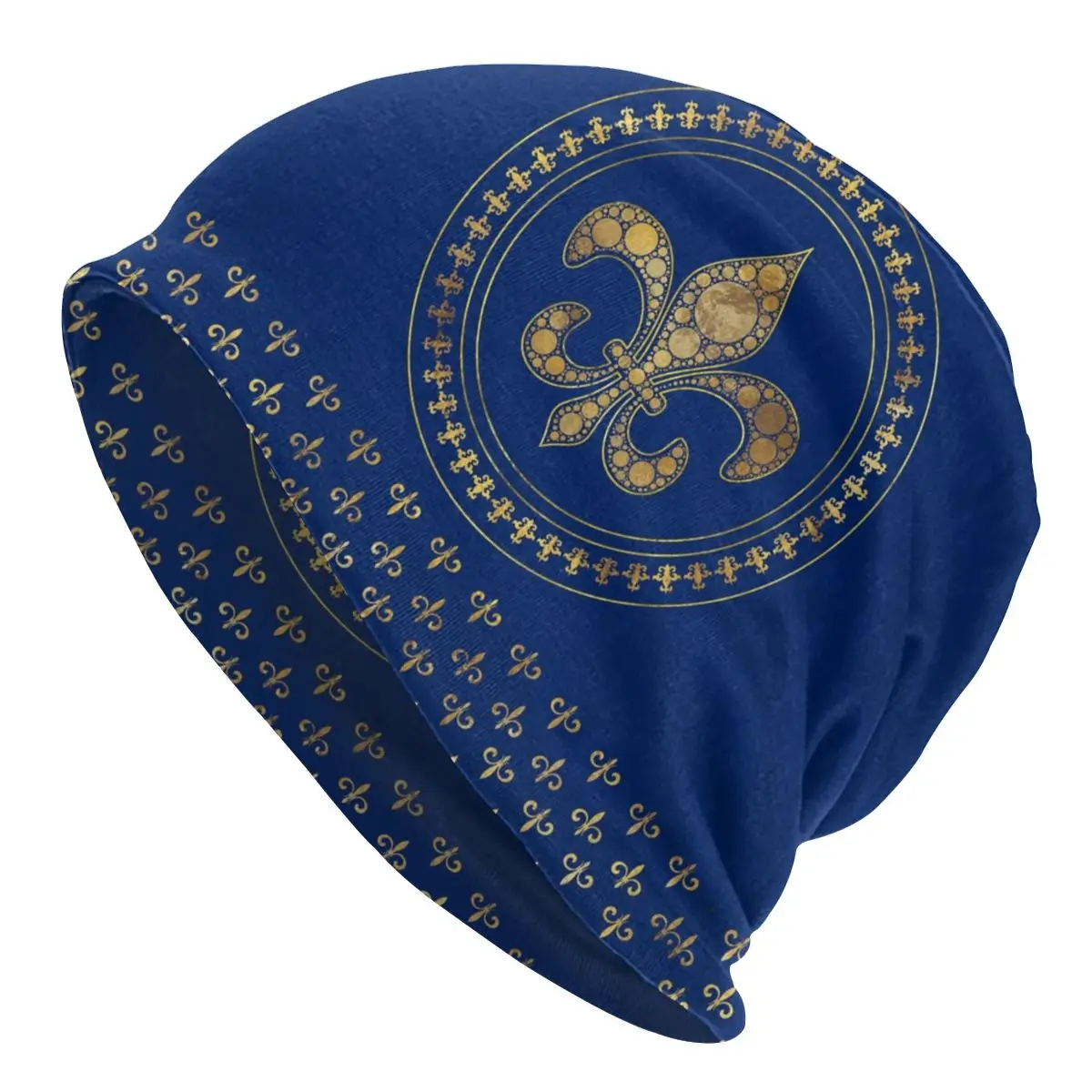 

Bonnet Winter Warm Knit Hat Fleur-De-Lys Gold And Royal Blue Skullies Beanies Caps Fleur De Lis Lily Beanie Hat Outdoor Ski Cap