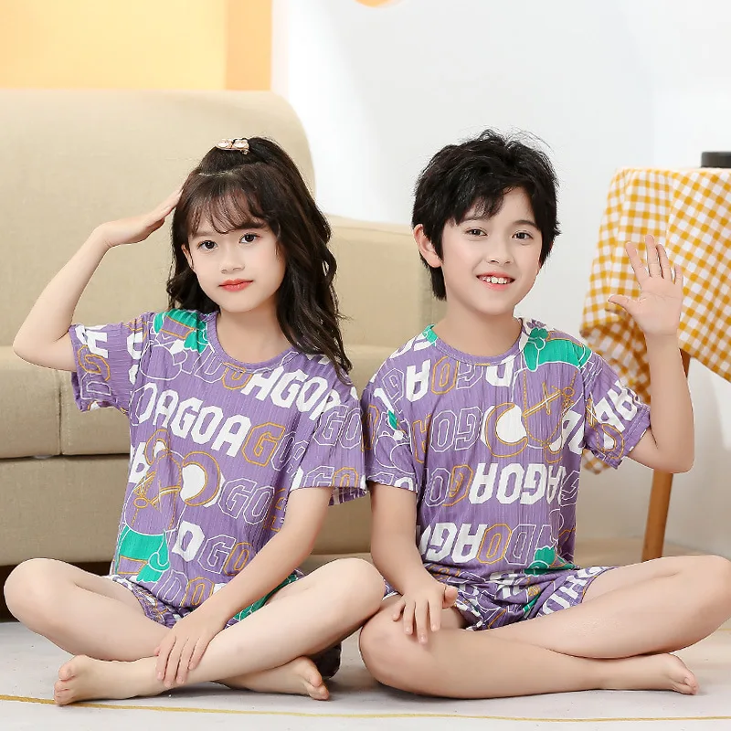 

Summer Children's Pajamas Short sleeve Pyjamas Kids T-shirt+shorts 2pcs Cartoon Pajamas For Girls Boys Baby Sleepwear Nightwear