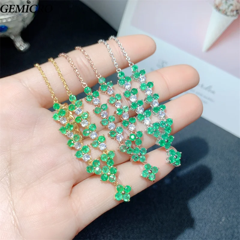 Ожерелье женское из серебра 925 пробы с натуральным изумрудом 3 мм 32 шт.