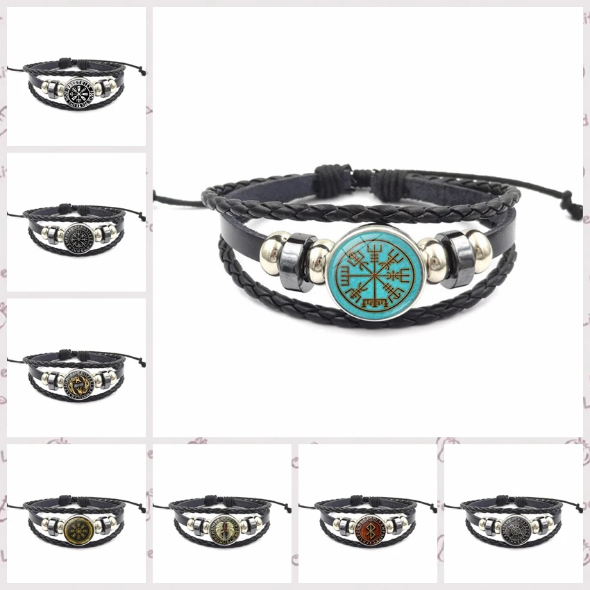 

Браслет кожаный многослойный с компасом в стиле викингов для мужчин и женщин