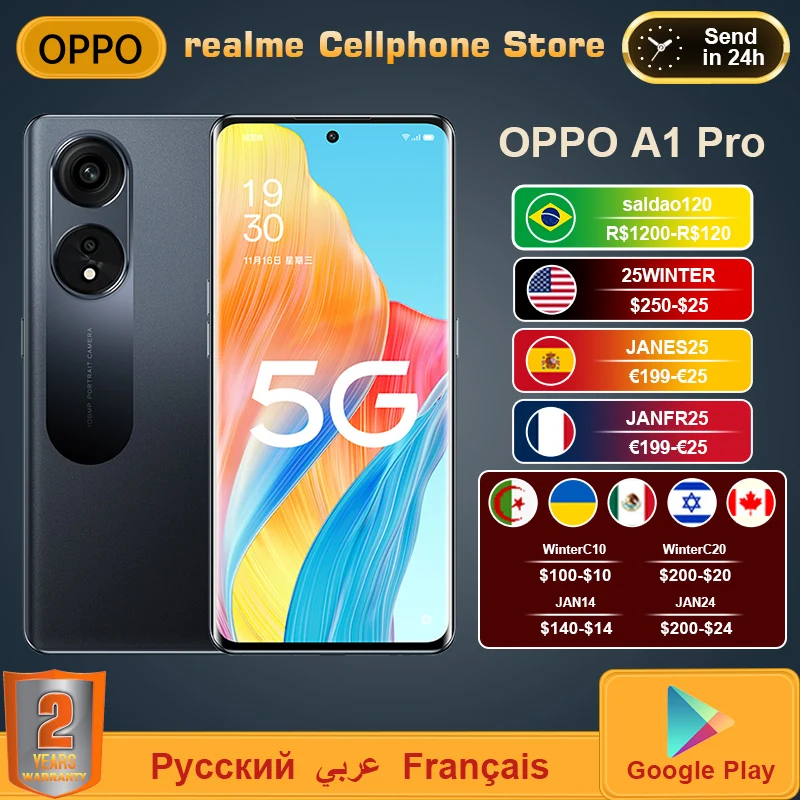  OPPO A1 PRO 5G Mobile Phone Snapdragon 695 100M Camera 6.7'' 120HZ OLED 67W Super Charge 4800mAh Battery NFC Smartphone 