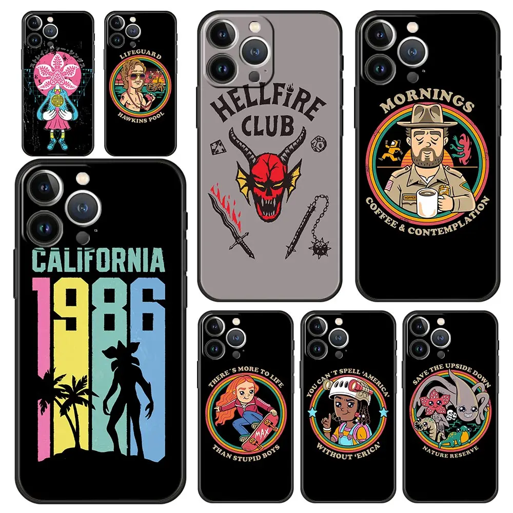 

Cute Stranger Things Luxury Phone Case For iPhone 13 14 12 11 Pro MAX Mini XR X SE XS 7 8 Plus Silicone Black Cover Soft Shell