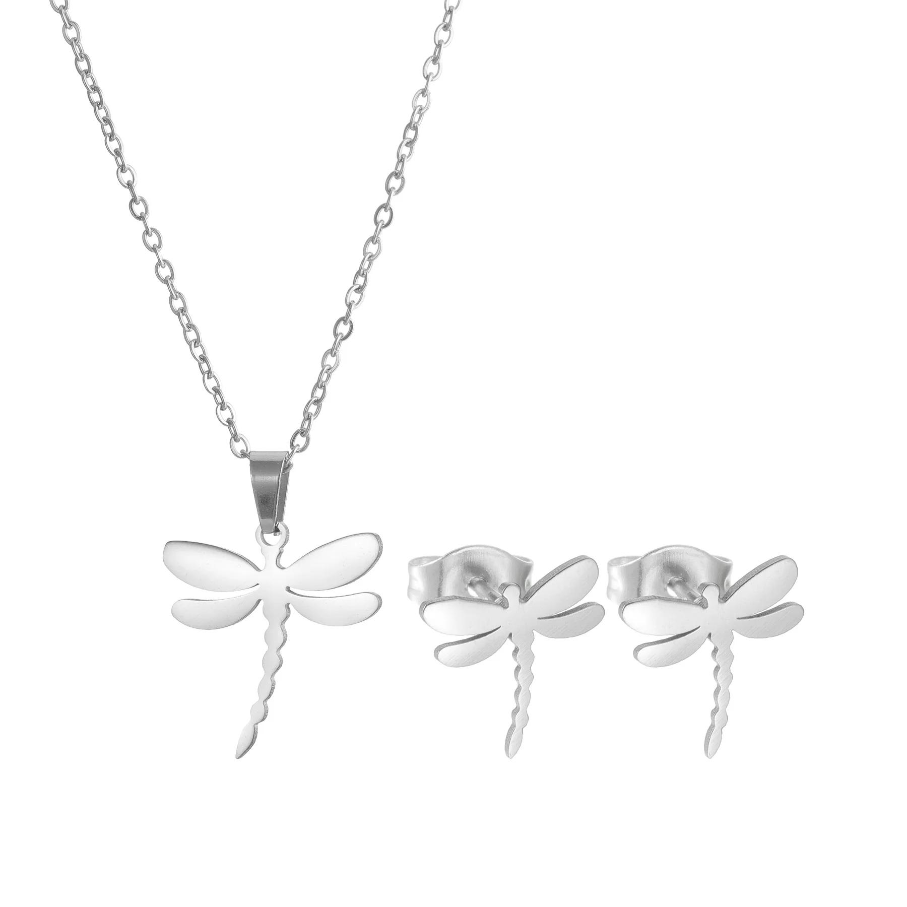 Комплект ожерелья и серег с подвеской в виде стрекозы из нержавеющей стали