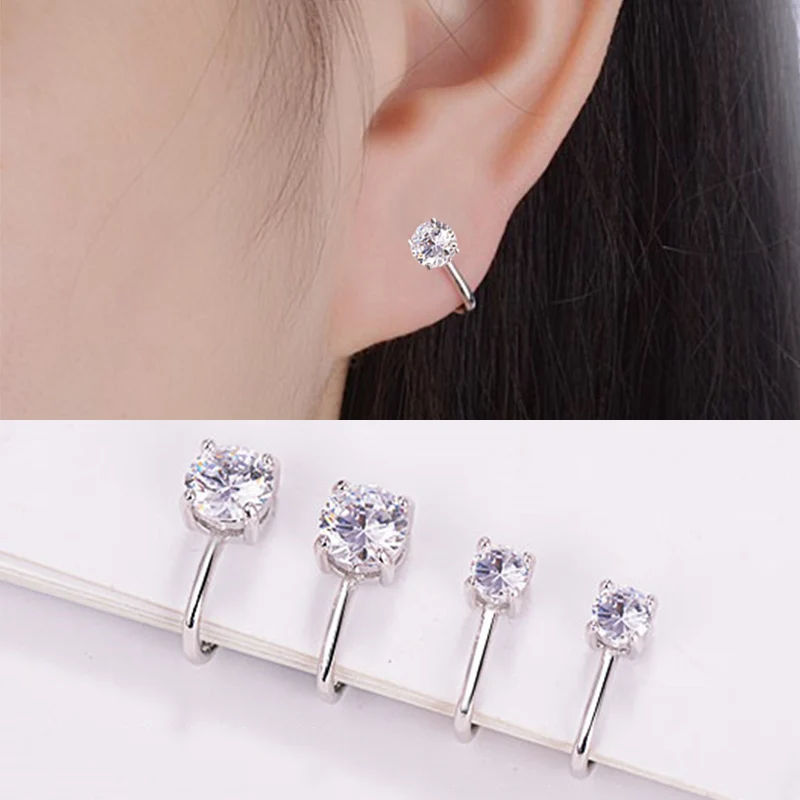 

Серебряные серьги-клипсы для козелка с кристаллами из циркония, 1 пара