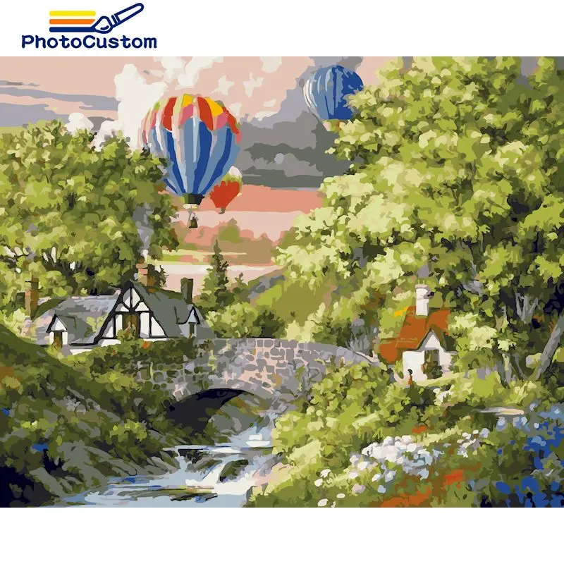 

PhotoCustom DIY Painting By Number Hot Air balloon For adult Scenery Drawing On Canvas Pictures By Numbers Kits Home Decor