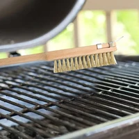 professional pizza oven copper brush wood handle household grill brass cleaning brush bristle brass grill cleaning oven cleaner
