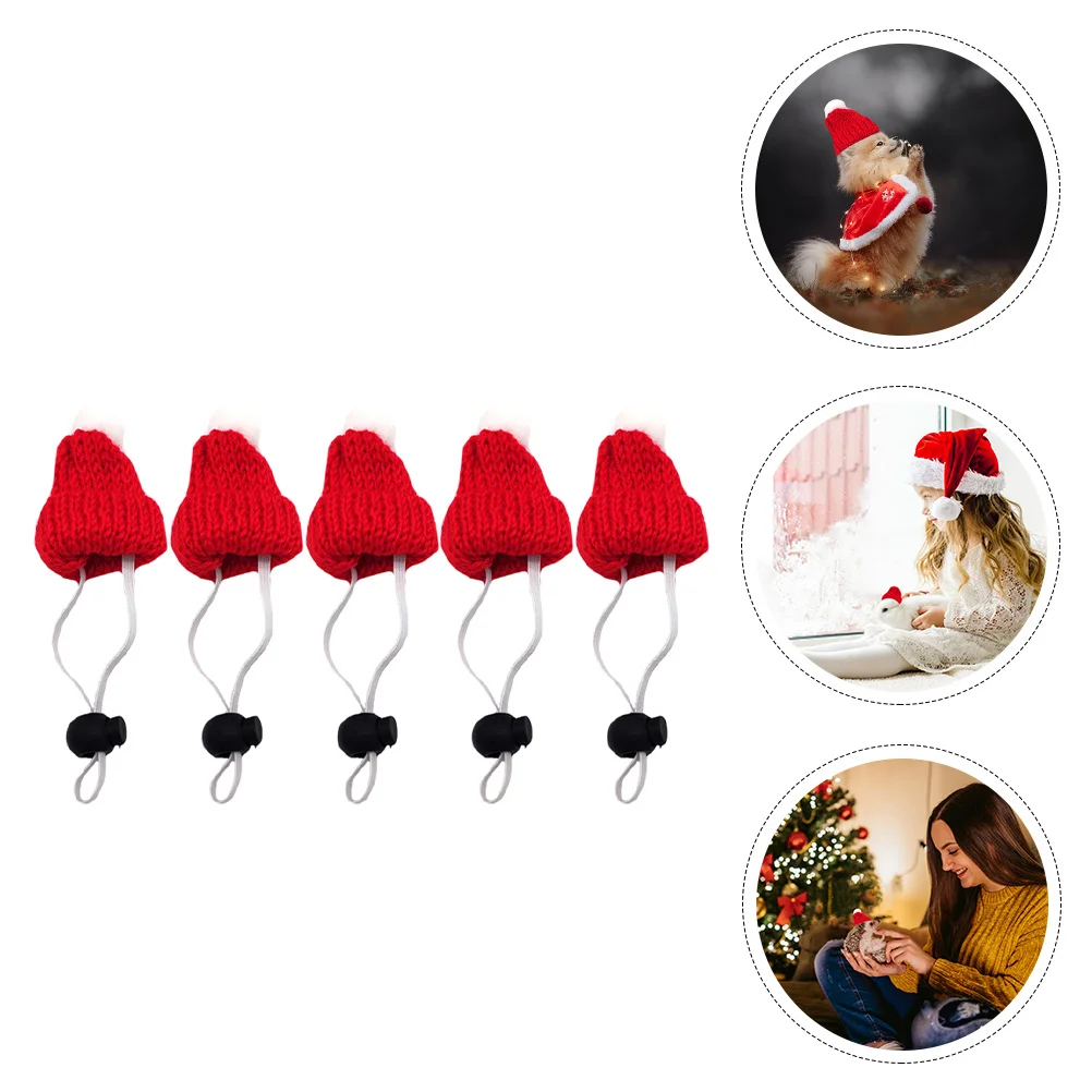 

Pet Hat Wool Christmas Cap Small Santa Hats Props Photodecorative Knitted Supplies Decoration Rope Adjustable Animal