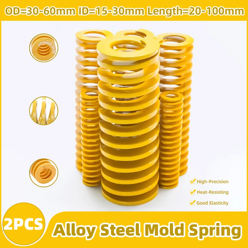 Creamily 2 шт. желтые матричные пружины, спиральная штамповка, пресс-форма, пружины, внешний диаметр 30-60 мм, ID15-30 мм, длина 20-100 мм