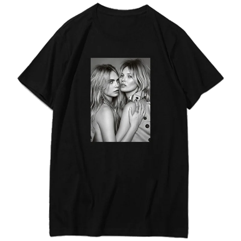 Футболка унисекс Kate Moss Cara Delevingne черно-белая футболка с коротким рукавом Топы s