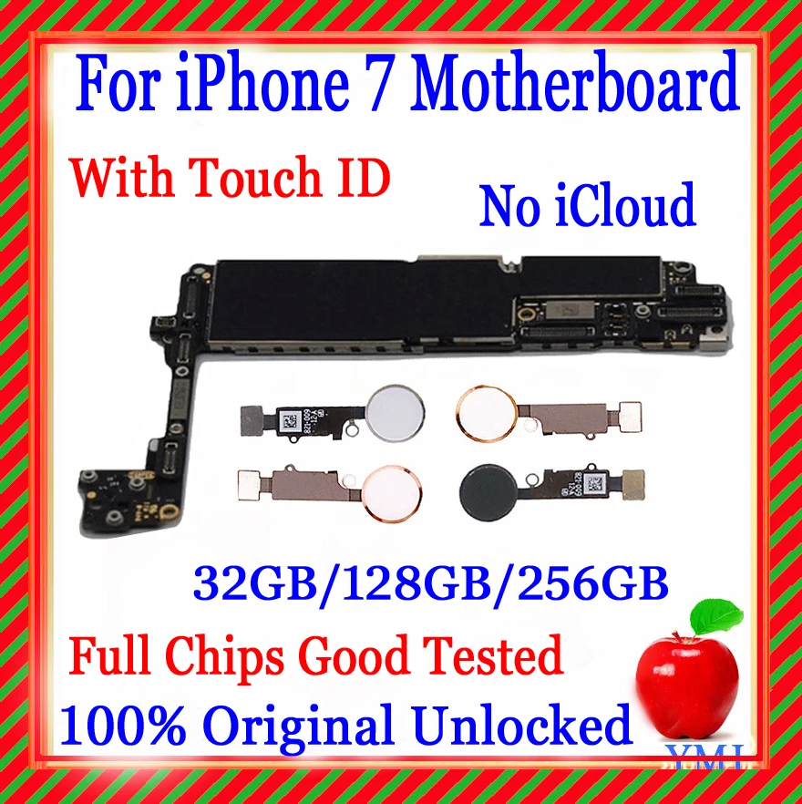 

With/No Touch ID For iPhone 7 4.7inch motherboard Free icloud 100% Original unlocked For iphone 7 IOS System logic board Replace