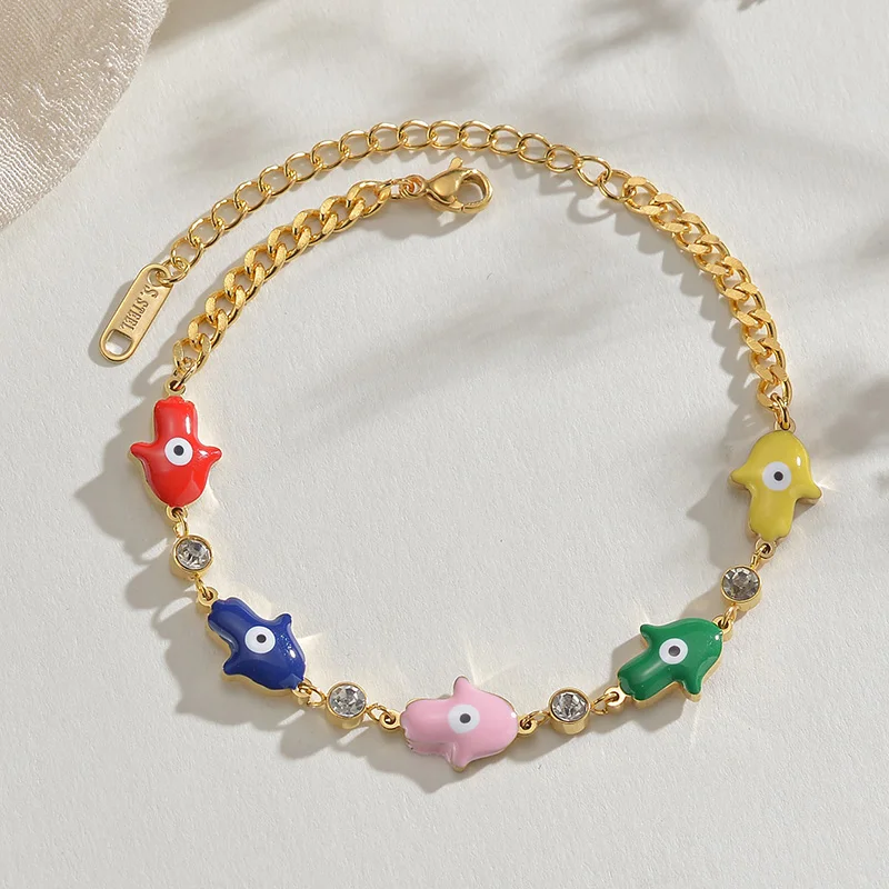 

Stainless Steel Evil Eye Bracelets Women Gold Color Plated Good Luck Palm Hand Couple Gift Fashion Jewelry