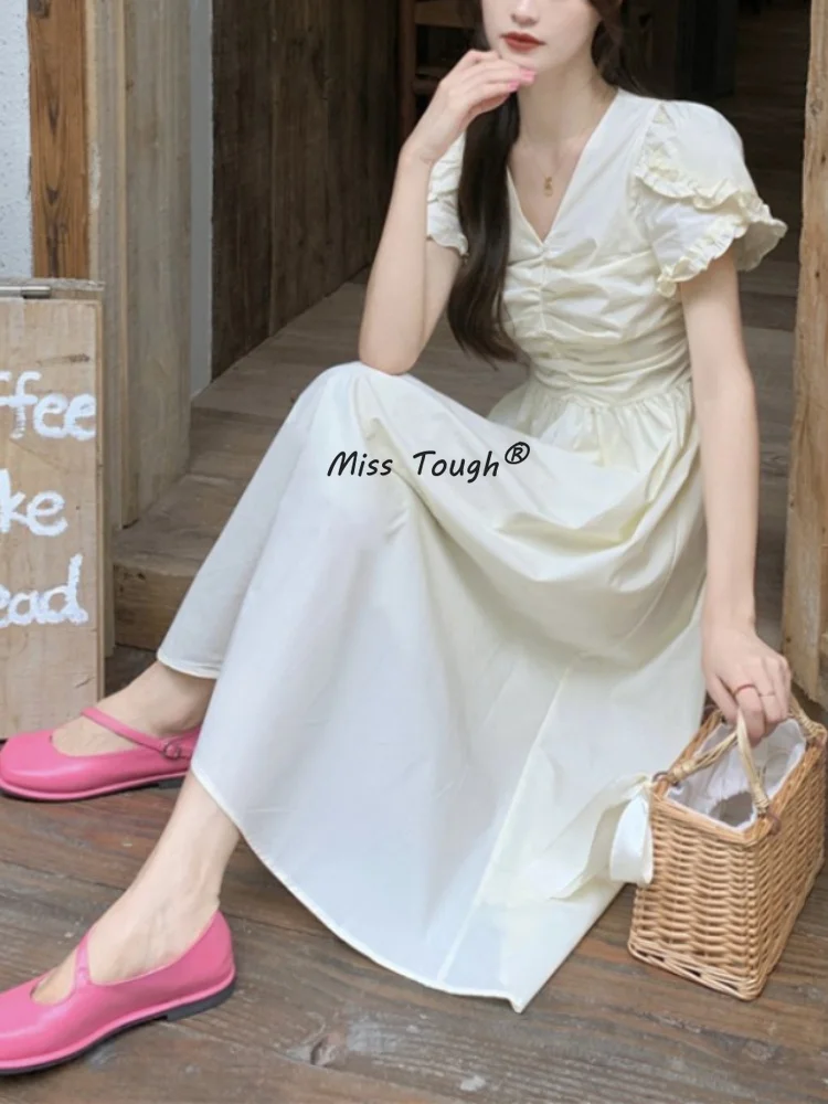 

Летнее однотонное милое сказочное платье, женское праздничное винтажное элегантное платье средней длины, женское повседневное корейское модное цельное платье 2023