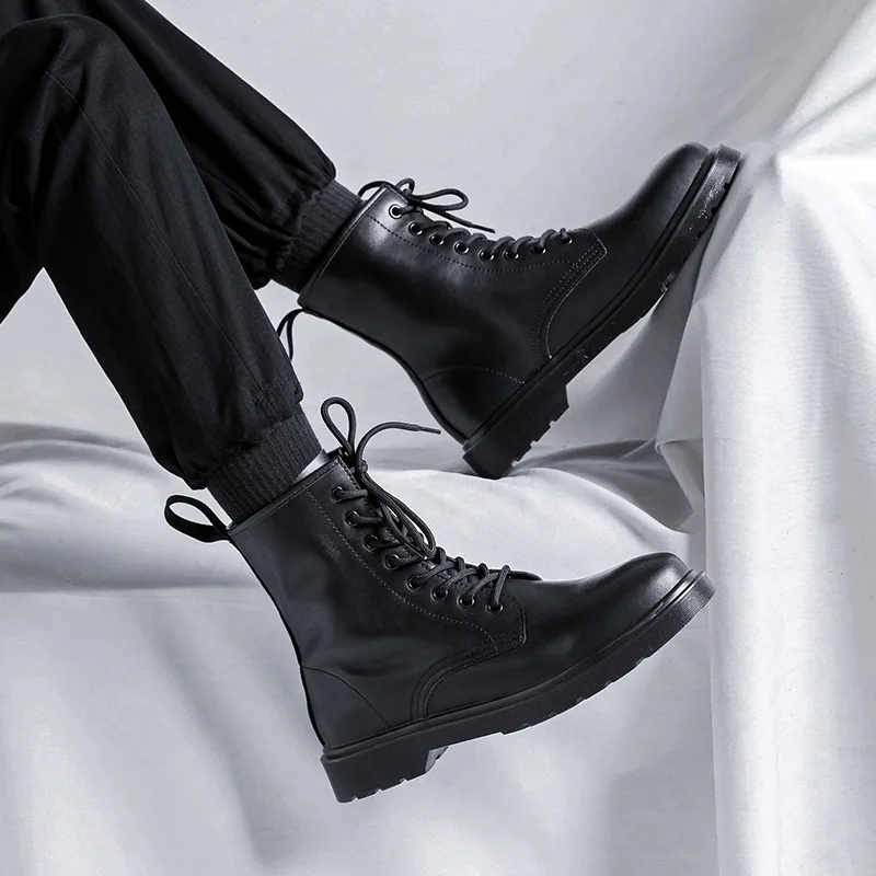 Мужские высокие мотоциклетные ботинки в британском стиле модная черная