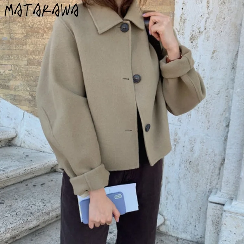 Куртка Matakawa корейская модная Винтажная с отложным воротником Повседневная