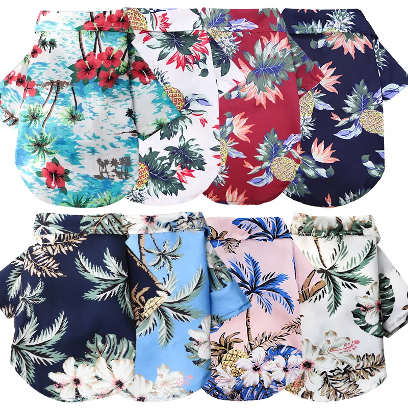 

Small Dog Beach Thin Colorful T Shirt Pet Dogs Cat Short Sleeved Fashionable Coconut Printing Clothing Summer Clothes Supplies