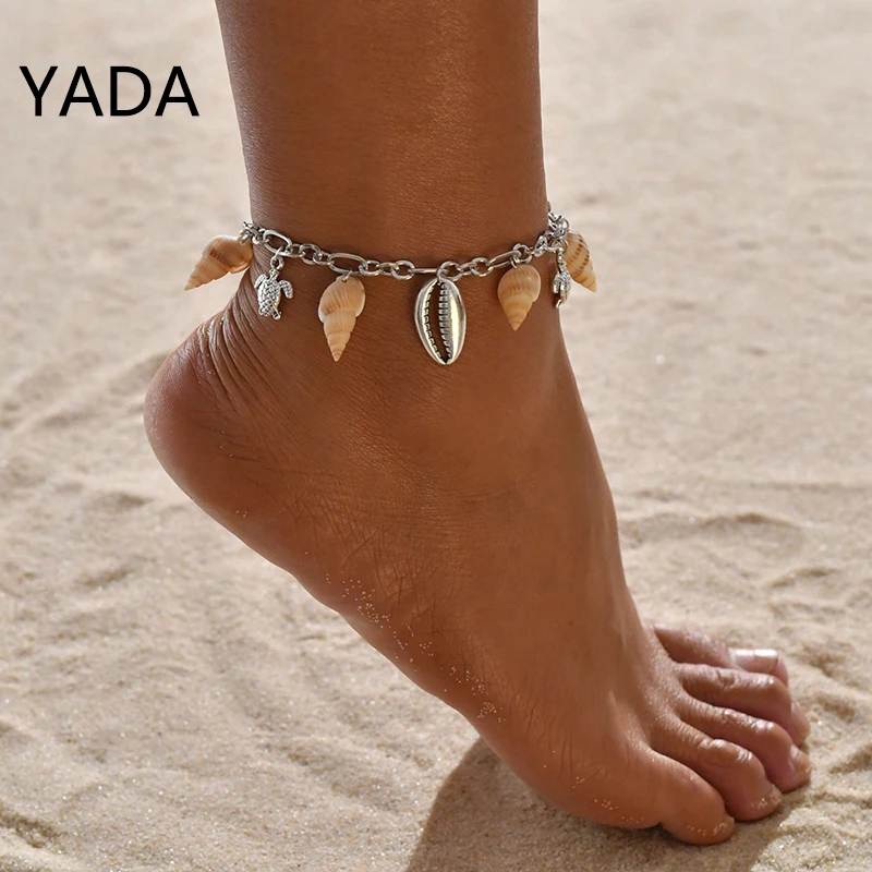 YADA Retro Silver Color Turtle Anklets For Women Bohemian Shells Foot Ankle Barefoot Sandals Bracelet Ankle Female AT220003
