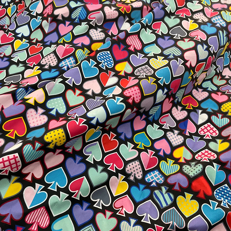 

Fashion Colorful Heart Printed Cotton Satin Fabric For Woman Summer Dress Blouse Tessuto ткань En Tissu DIY Cloth Sewing