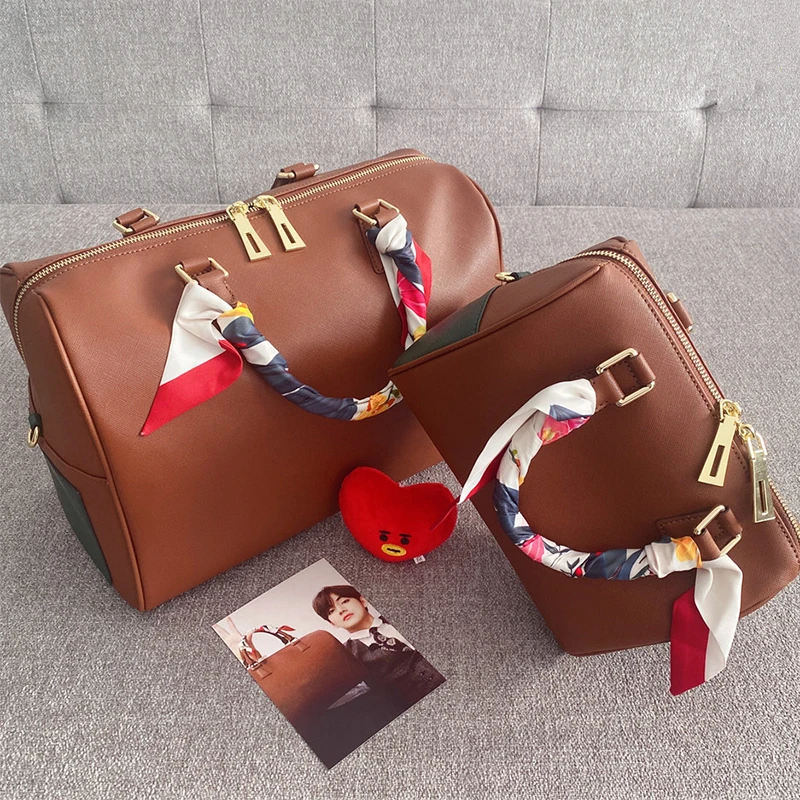 

Kpop Bangtan Boys V Design Boston Bag Mute Idol PU Tote Messenger Bags Large Capacity Leather Shoulder Bag Unisex Fashion Gifts