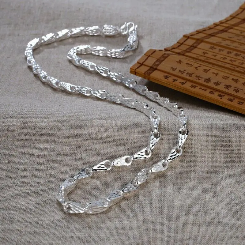 Ожерелье-цепочка из чистого серебра 999 пробы для женщин и мужчин 5 мм/4 мм чешуя