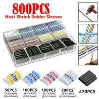800pcs solder seal wire terminal electrical cable connectors insulated butt splices waterproof heat shrink butt connectors box