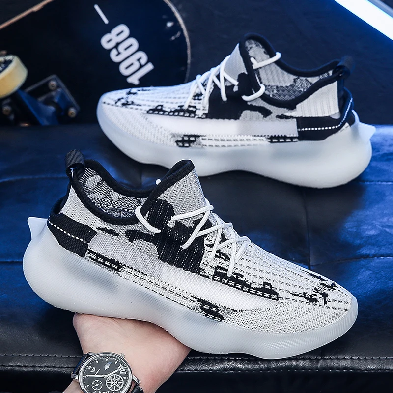 

2022 Summer Comfortable Breathable Mesh Fly Woven Jelly Sole Men's Sports Shoes Fashion Versatile Trend Men's Casual Shoes