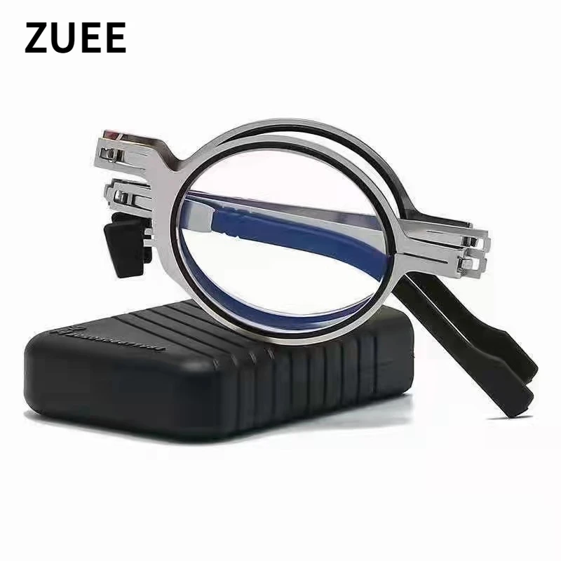 

Reading Glasses Portable Folding Men Metal Round Square Anti Blue Light Eyewear Presbyopia Eyeglasses Frame Diopter +1.0 to +4.