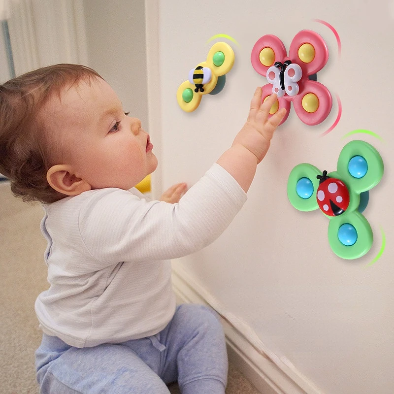 3Pcs/Set Baby Bath Toys Funny Bathing Sucker Spinner Suction Cup Cartoon Rattles Fidget Educational Toys For Children Boys Gift