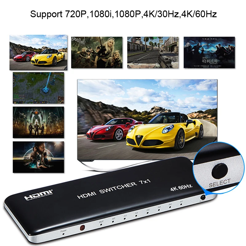 4K 60 Гц HDMI переключатель 7x1 4x1 3x1 2 0 видео преобразователь поддержка IR Remote HDR 3D для PS3