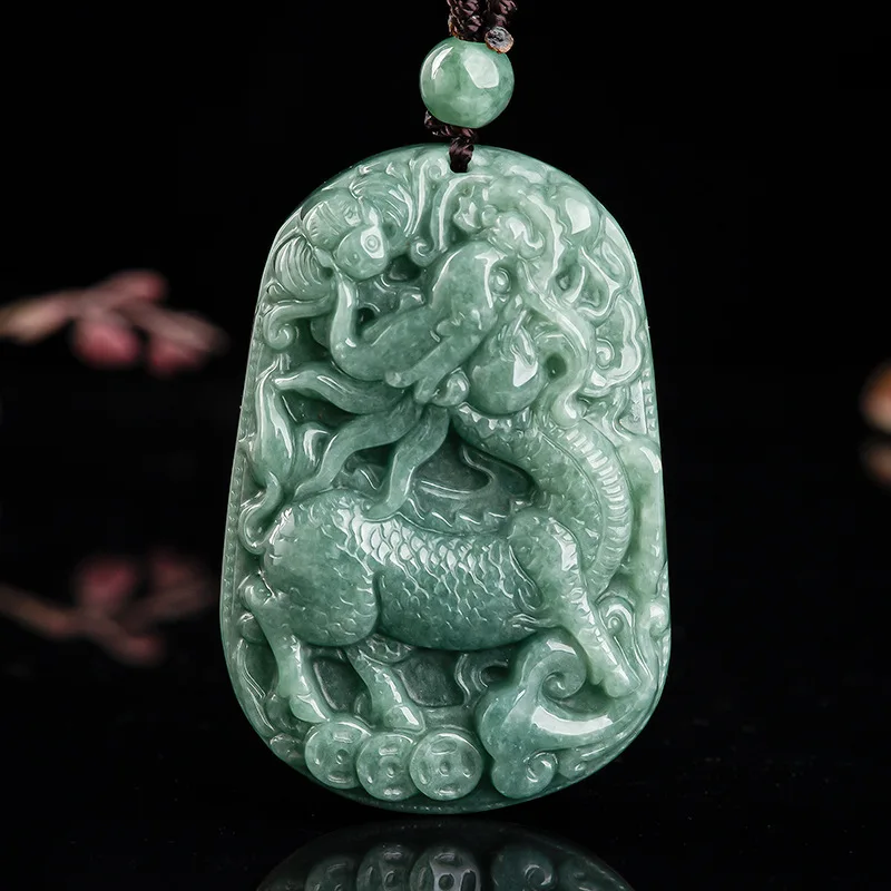 

Burmese Jade Qilin Pendant Carved Necklace Charm Man Gift Emerald Jadeite Natural Jewelry Green Accessories Pendants Real Men