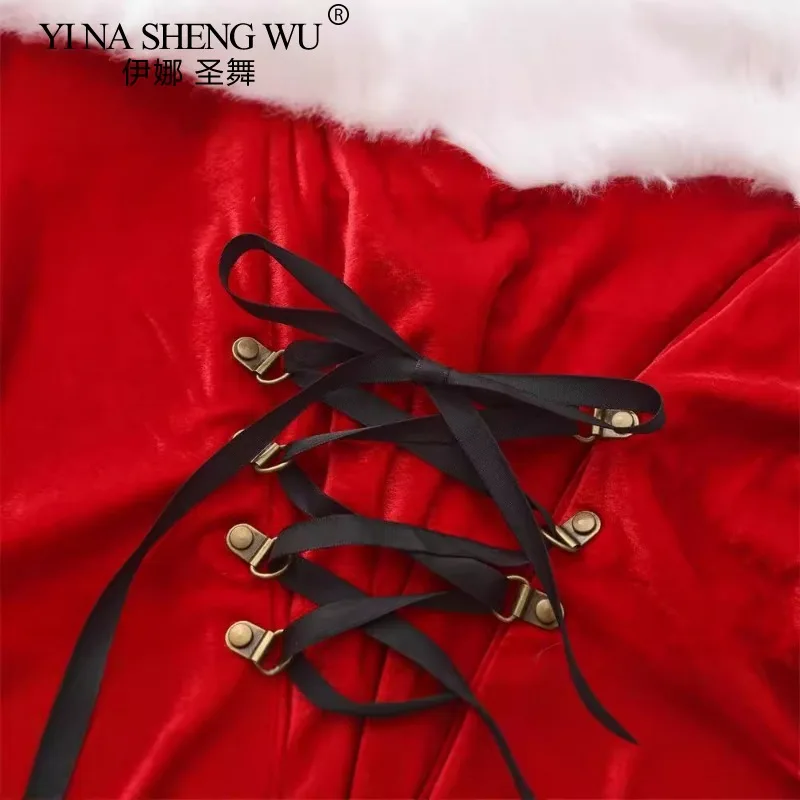 Женский бархатный костюм Санта-Клауса рождественский для взрослых шаль на