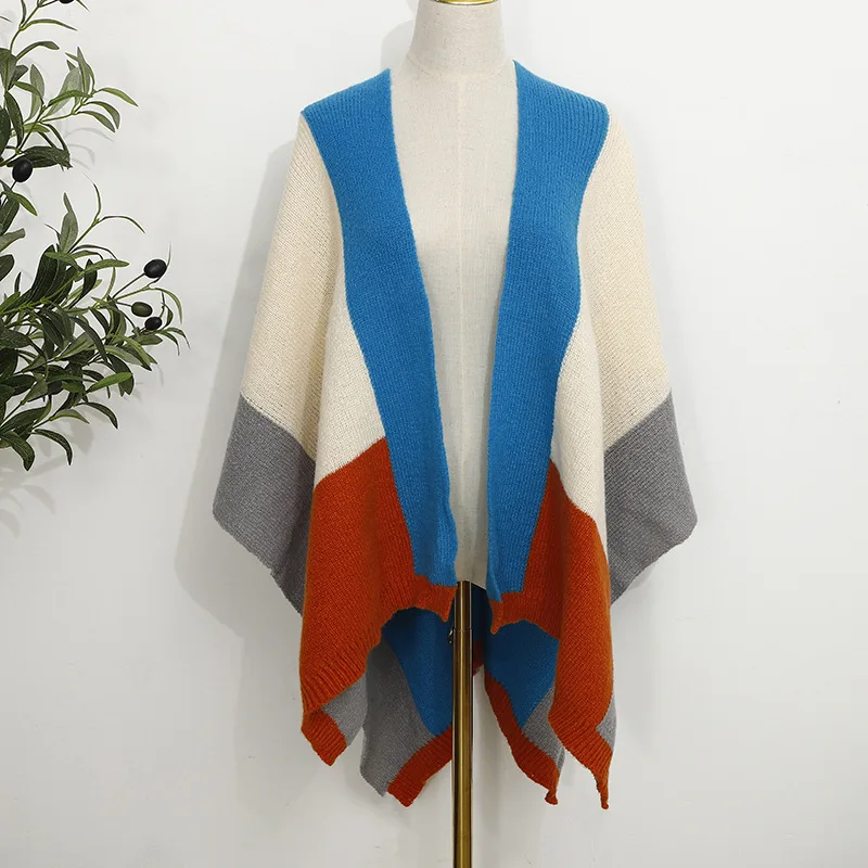 Autumn Winter Cardigan Shawl Women Wear Thin Top Sunscreen Shirt Fashion Street Poncho Lady Capes Blue Cloaks