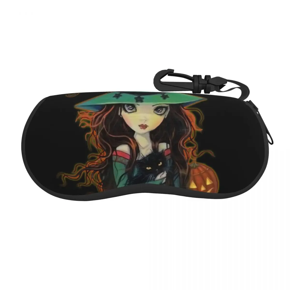 

Halloween Witch And Cat Big Eye Sunglasses Soft Case Neoprene Zipper Molly Harrison Shell Eyeglass Case Custom Protective Box