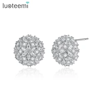 luoteemi big round flower stud earring for women gold color aaa cubic zirconia shiny jewelry women wedding party accessory gift