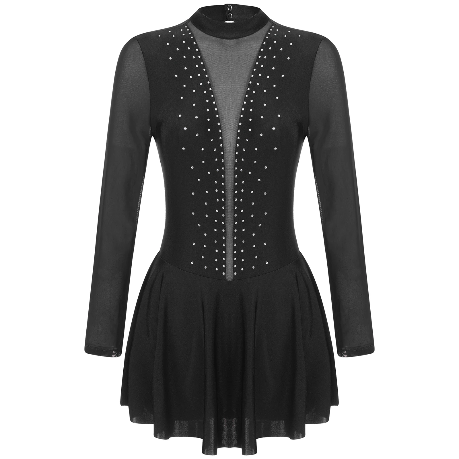 

Women Sparkly Figure Ice Skating Dress Long Sleeve Ballet Dresses Rhinestone Cutout Back Leotard Gymnastic Performance Costume