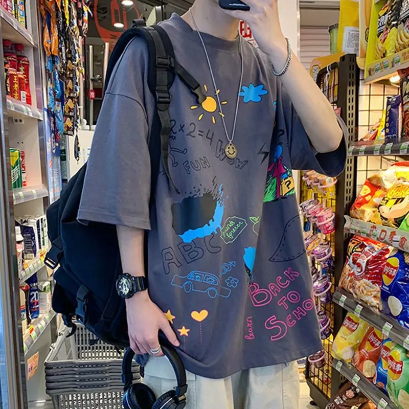 

Plus Size Summer Hip Hop Graffiti T-Shirt Men's Loose Short Sleeve Top Fashion Brand T-Shirt Streetwear Men's clothing