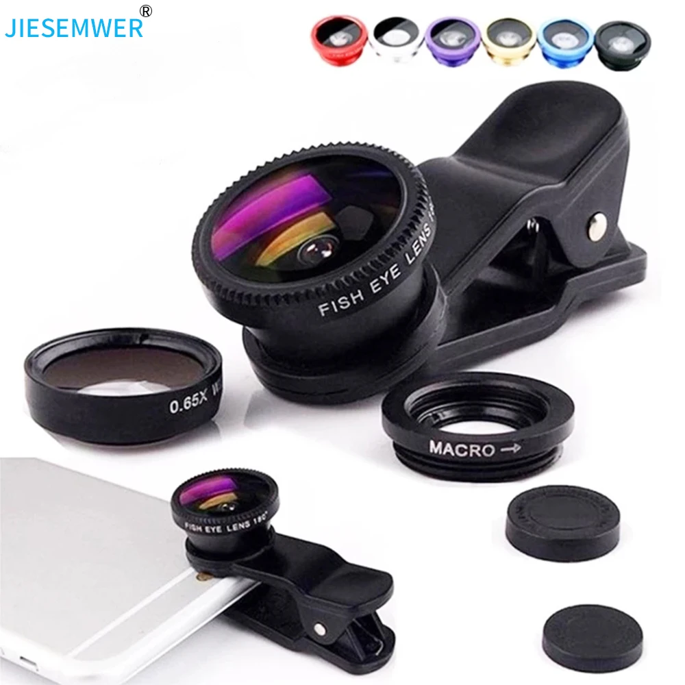 

3in1 Fisheye Phone Lens For Smartphone 0.67X Wide Angle Zoom Fish Eye Macro Lenses Camera Kits With Clip Lens On The Phone