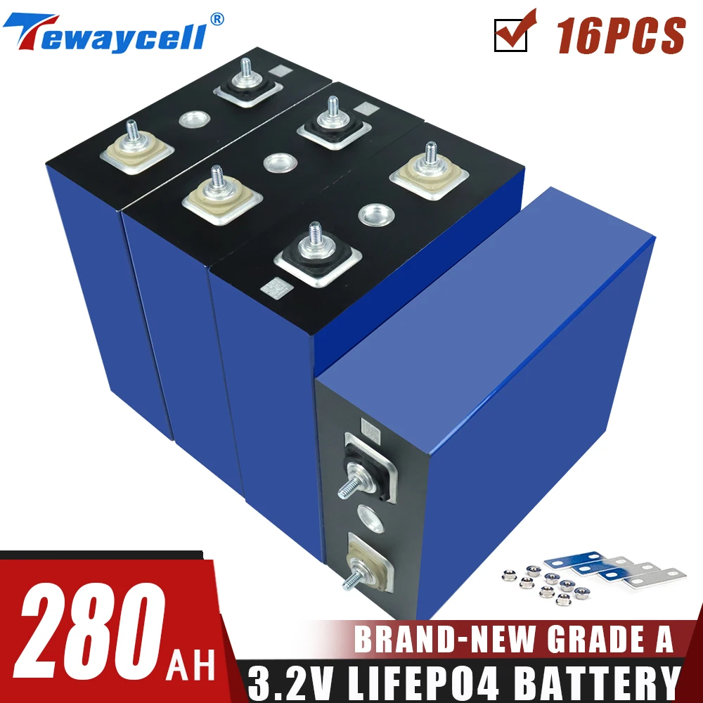 

New 16Pcs 3.2V 280Ah Lifepo4 Batteries 48V Battery Pack Grade A Lithium Iron Phosphate Prismatic Cells New Solar EU US TAX FREE