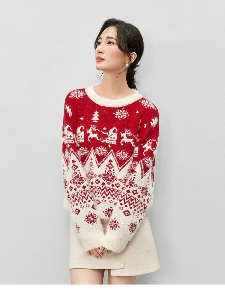 SENTUBILA Рождественский новогодний свитер женский 2024 зимние свободные вязаные топы