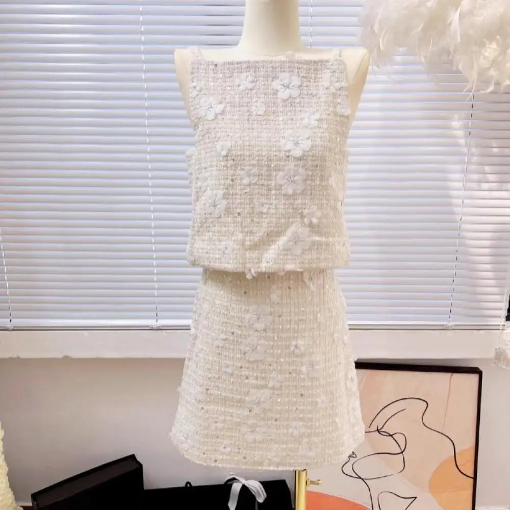 Женский твидовый костюм с блестками трикотажный трехмерный костюм-двойка и