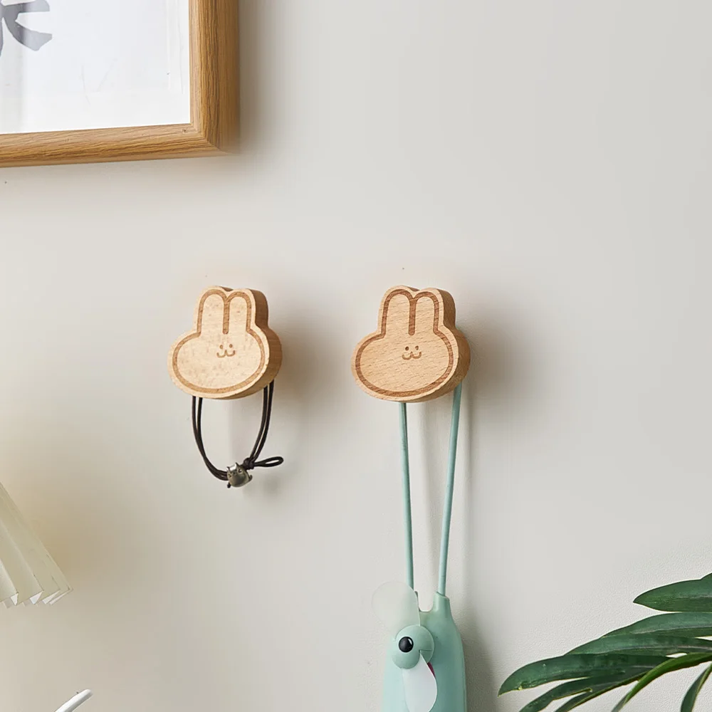 

Nordic Cartoon Bunny Hook Wall Mounted Key Holder Wooden Clothes Lovely Room Home Decorative Accessories Wall Hanging Decoration