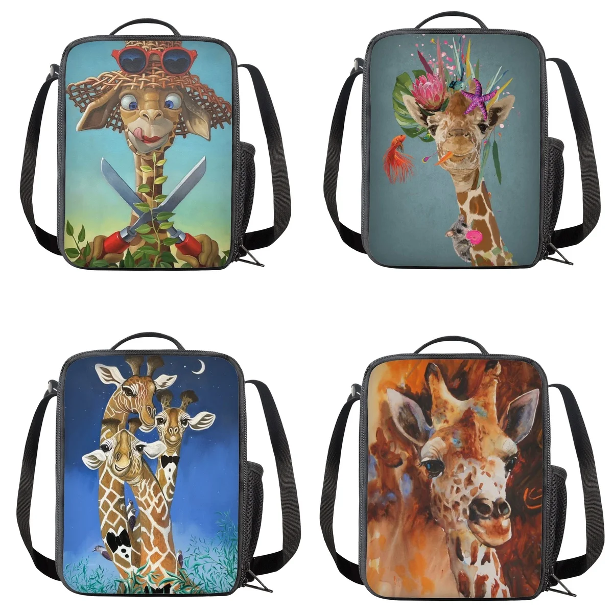 

Funny Giraffe Design Insulated Lunch Bags Portable Thermal Cooler Food Lunch Boxes for Kid Women Bento Box with Shoulder Strap