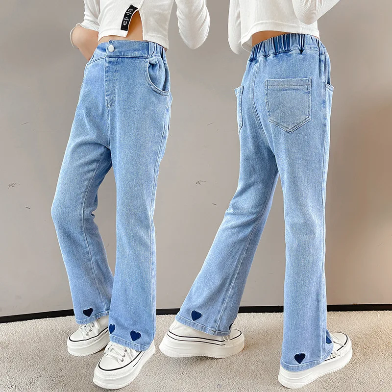 

Teenage Girls Jeans Soft Pants Harem Female Straight All Match High Waist Children Long Denim Pants For Girls Spring Trousers