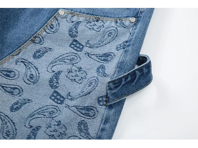 Fashion Denim Straight Jeans Mens Hip Hop Patchwork Paisley Jeans Streetwear Zipper Trousers New Casual Joggers Jeans Pants